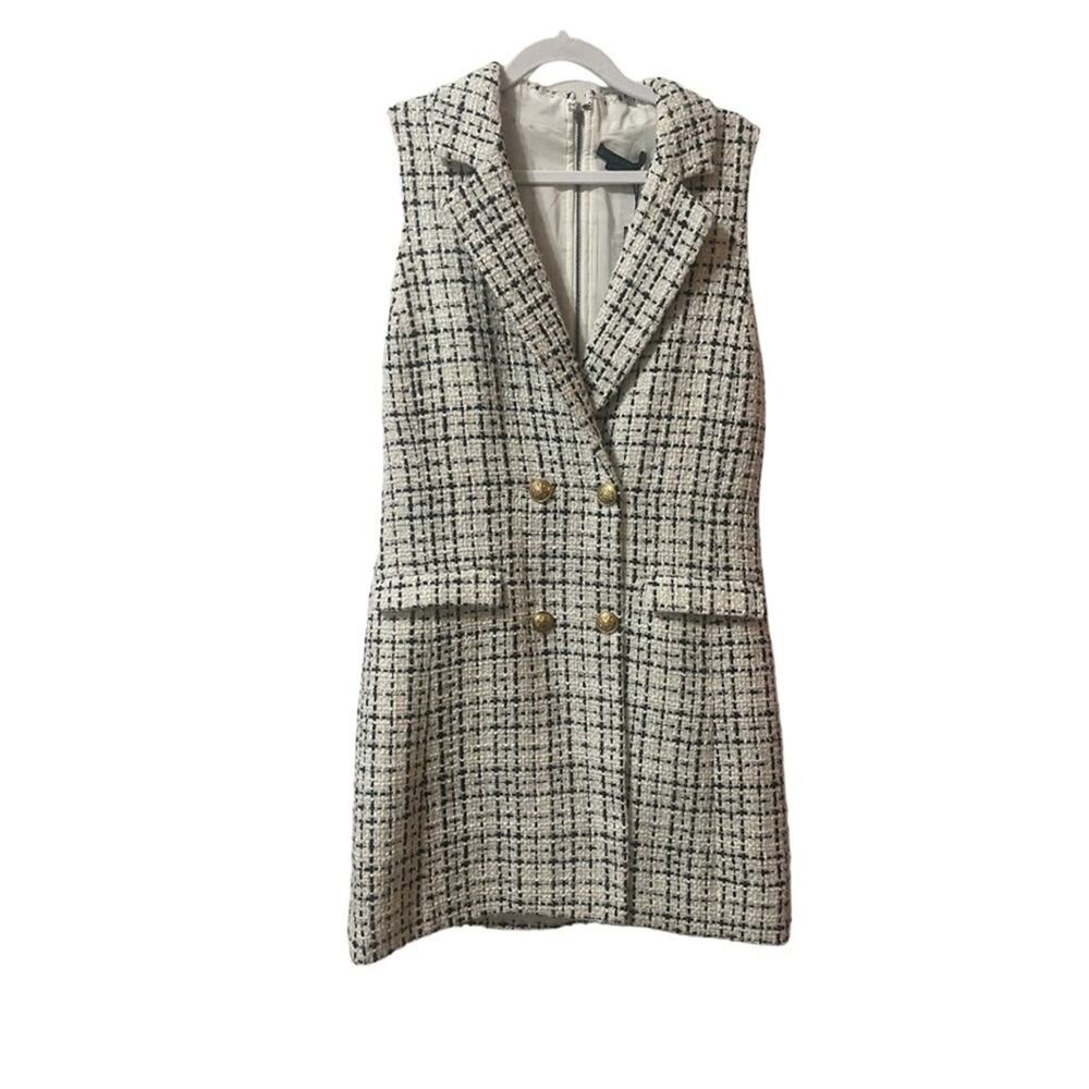 Alice and Olivia Sleeveless Tweed Dress Black and White Tuxedo Size 10 Preppy - Picture 6 of 7